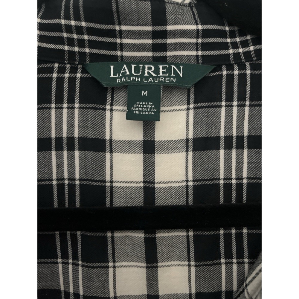 Lauren Ralph Lauren Plaid Shirt Womens M Black White Cotton Button Down Preppy - Picture 5 of 7